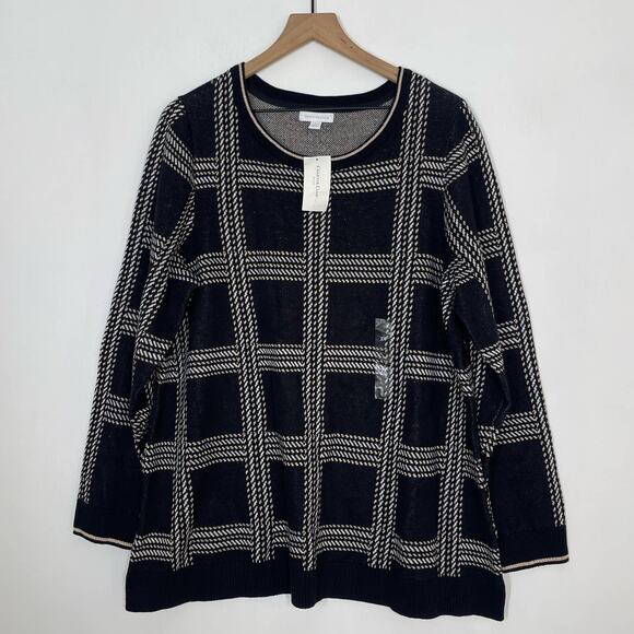 NEW Charter Club Sweater Women's Plus Size 2X Black Metallic Plaid Pullover - Picture 2 of 9